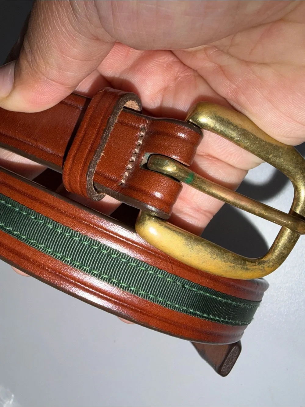 Tory English Bridle Green Brown Leather HorseBit Belt Brass Equestrian Women 28